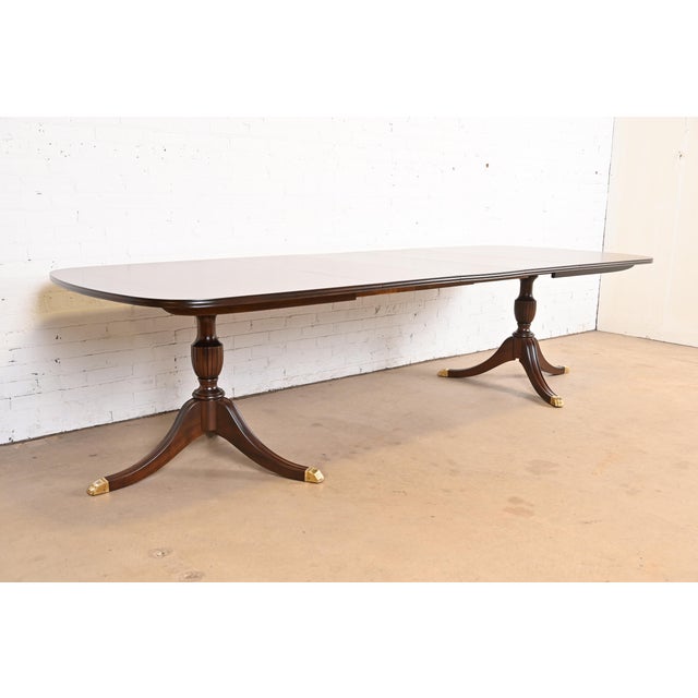 Henkel Harris Georgian Solid Mahogany Double Pedestal Extension Dining Table, Newly Refinished For Sale In South Bend - Image 6 of 12