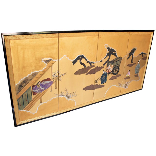 1960s Shōwa Era Japanese Byobu Screen "Travels of Genji Monogatari" For Sale - Image 4 of 17