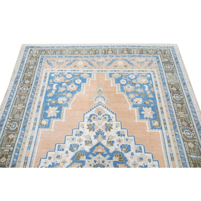 Turkish Oushak Rug Blue & Peach Handwoven Wool Rug 5'8" X 8'10" For Sale - Image 4 of 9