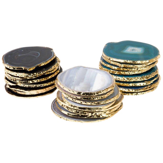Set of Eight SemiPrecious Gemstone Coasters Wrapped in 24Karat Gold