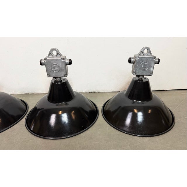 Industrial Black Enamel Pendant Lamps from Elektrosvit, 1960s, Set of 4 For Sale - Image 6 of 18