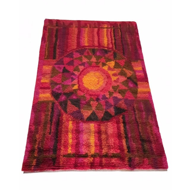 Textile Mid-Century Modern Handmade Rya Rug with Sunburst in Wool, Denmark, 1970s For Sale - Image 7 of 7