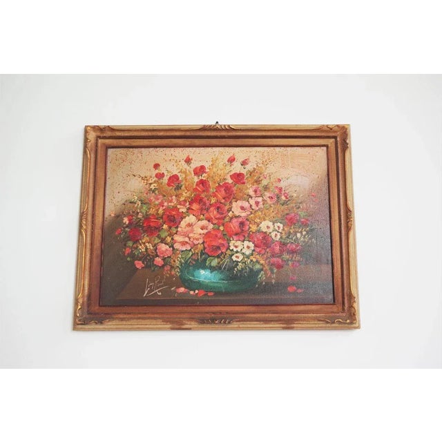 Painted floral composition Lina Rossi on canvas framed in carved fir 50s This piece has an attribution mark, I am sure...