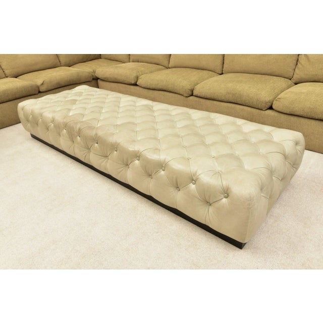 Three-Piece Coffee Table in Button Tufted Leather and Walnut For Sale - Image 9 of 11