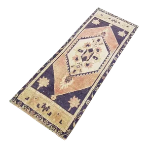 1950s Handmade Floral Beige Wool & Cotton Rug