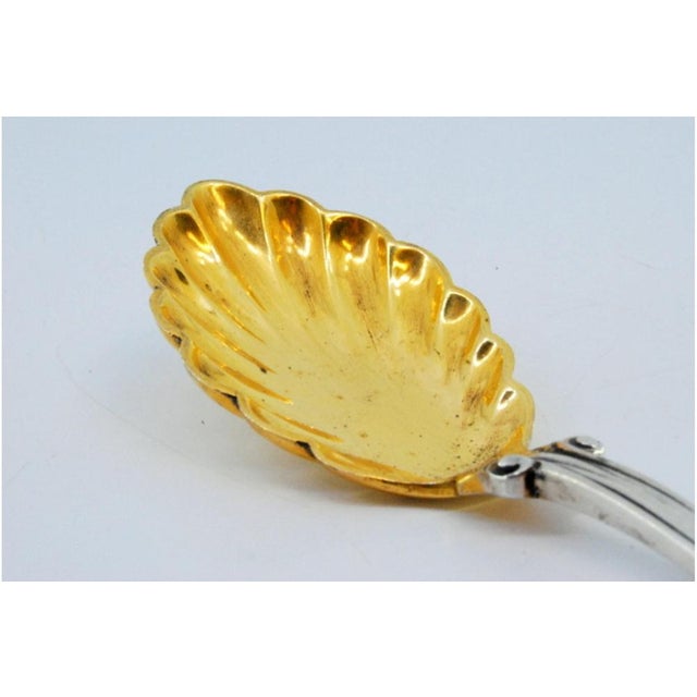 Silver Fruit Spoon with Golden Shell and Handle with Grooves and Reliefs For Sale - Image 6 of 8