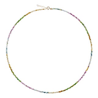 Tiny Rainbow Tourmaline Necklace 14k Gold For Sale