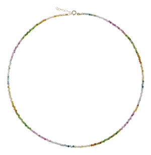 Tiny Rainbow Tourmaline Necklace 14k Gold