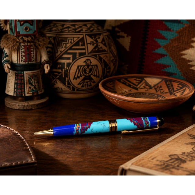 Early 21st Century David Rosales Gemstone Pen Southwest Turquoise Ruby Lapis Finely Crafted For Sale - Image 5 of 9