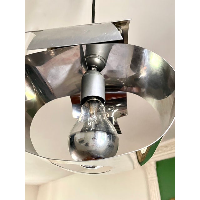 Silver Vintage Chrome and Metal Pendant Light, 1970 For Sale - Image 8 of 11