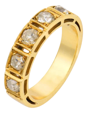 Vintage Old Mine Cut Diamond Five Stone 18k Yellow Gold Band, Size 6
