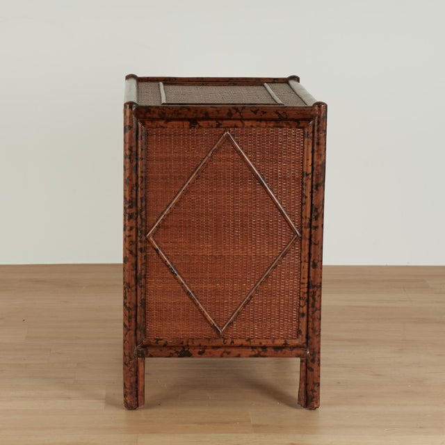 Pair of Vintage British Colonial Faux Bamboo and Grasscloth Stands For Sale - Image 9 of 18