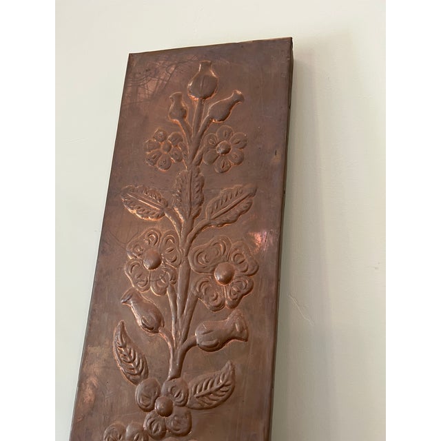 Wood 1970s Copper Hammered Floral Relief Decoration Panel For Sale - Image 7 of 14