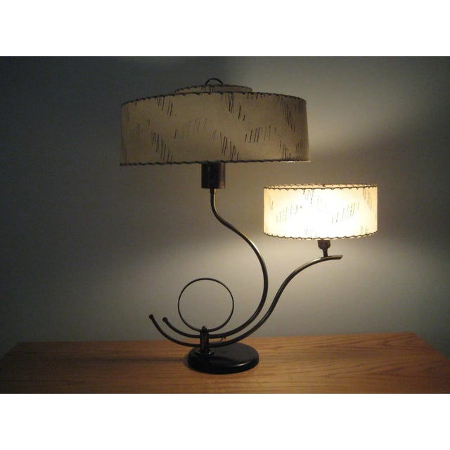 Mid-Century Modern Mid Century Brass Metal Two Original Shade Table Lamp For Sale - Image 3 of 12