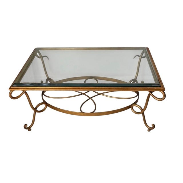 Late 20th Century French Art Deco Revival Gilt Metal Coffee Table in the Manner of René Prou For Sale - Image 4 of 5