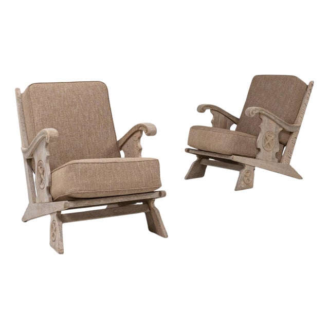 20th Century French Oak Armchairs With Upholstered Seats And Backs - A Pair For Sale