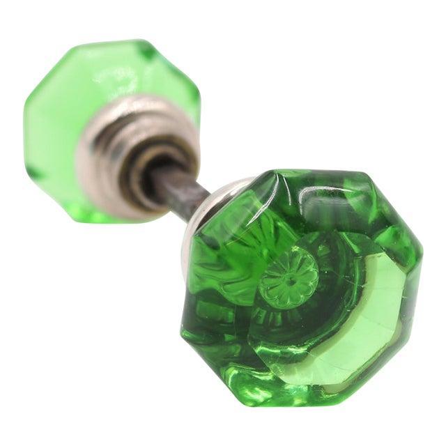 Pair of Vintage Octagon Green Glass Door Knobs For Sale