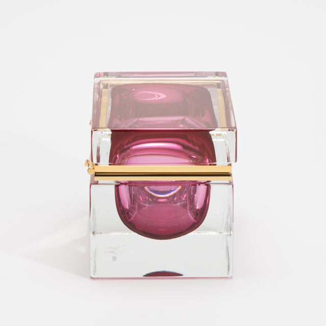 Metal Hand-Blown Murano Box in Ruby With Brass Fittings For Sale - Image 7 of 9