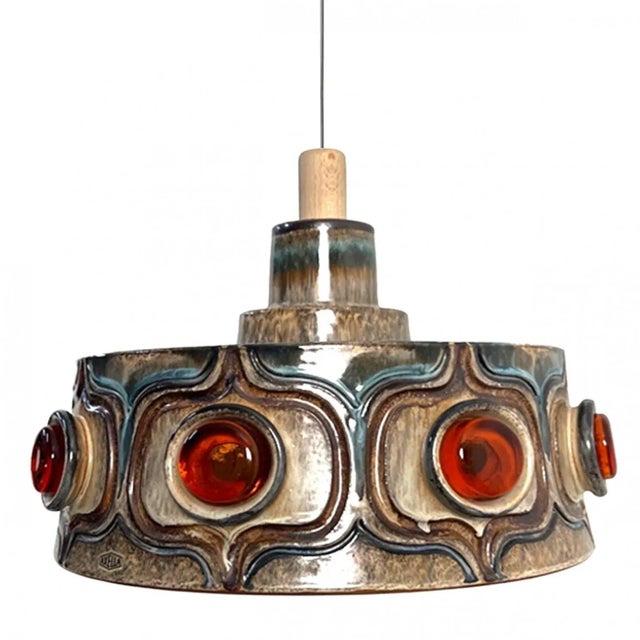 Brown and Blue Ceramic Pendant Light, Denmark, 1970s For Sale - Image 6 of 16