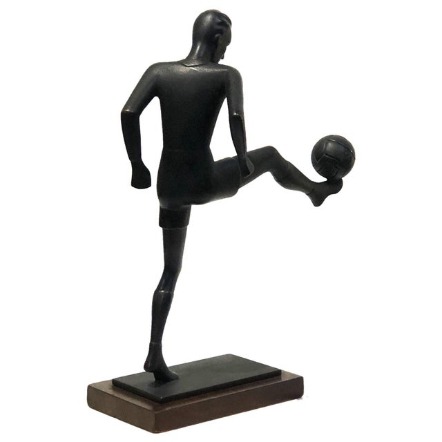 Bronze Soccer Player, German Art Deco Patinated Bronze Sculpture, ca. 1930’s For Sale - Image 8 of 12