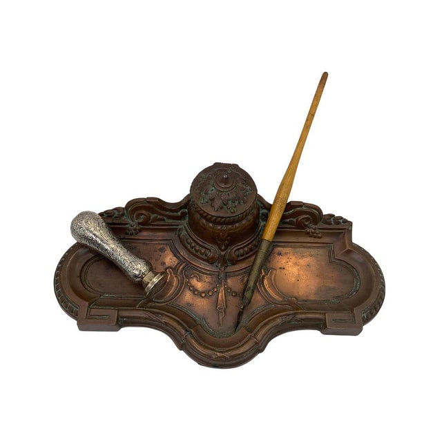 Art Nouveau French Bronze Desk Tidy with Inkwell, 1910s For Sale - Image 17 of 18