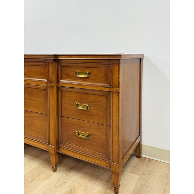 Vintage Dresser Drexel Transitional MCM Nine Drawer Lowboy Brass Handles For Sale - Image 9 of 18