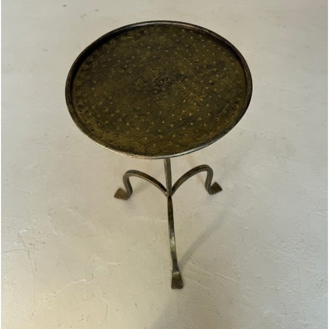 Spanish Hand-Forged Iron Drinks Table With Hammered Top and Gold Patina For Sale - Image 12 of 13