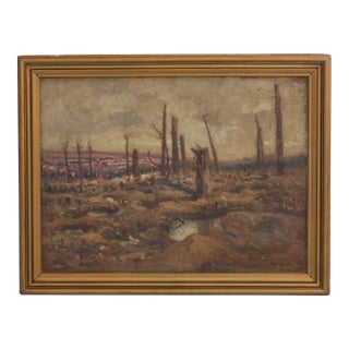 Framed Oil on Canvas Painting Wwi No Mans Land - Signed For Sale
