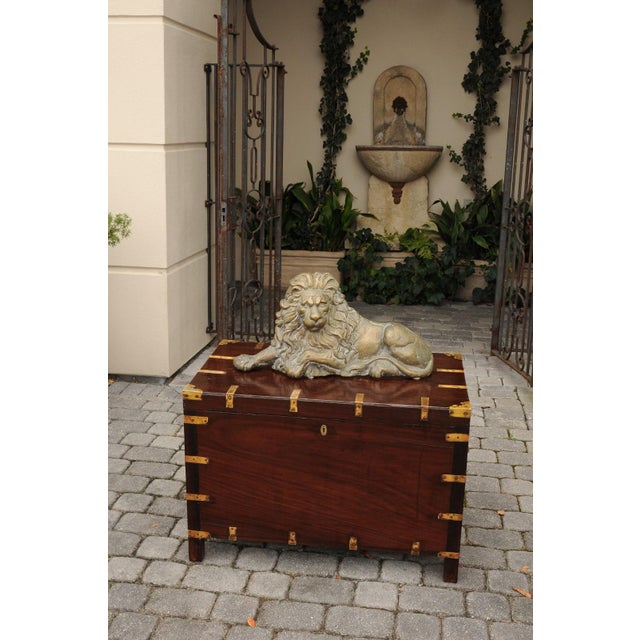 English Brass Lion Sculpture from the Late 19th Century in Reclining Position For Sale In Atlanta - Image 6 of 12