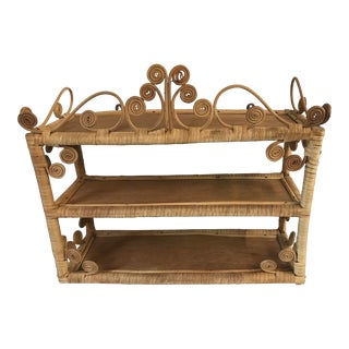 Vintage Wicker Two Tier Wall Shelf For Sale