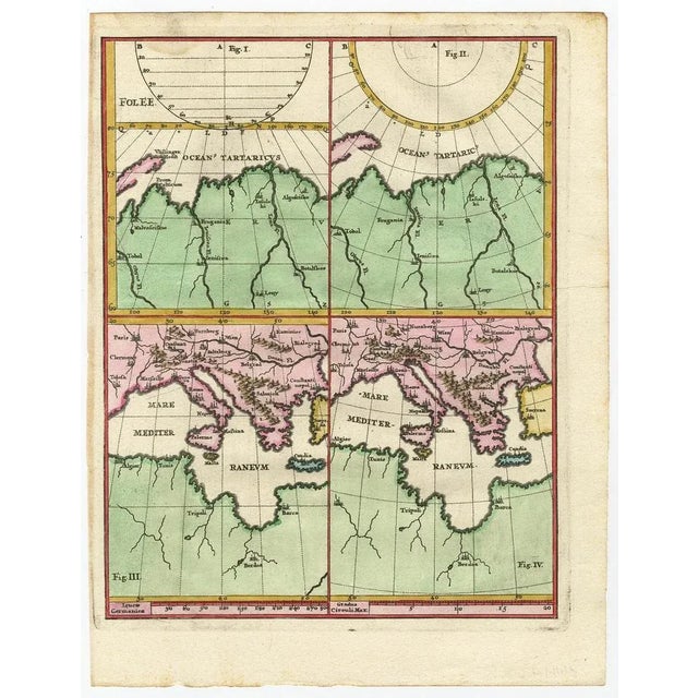 Antique map, untitled. Map of the Laptev Sea (Arctic Ocean) and the Mediterranean, printed for Scherer's 'Atlas Novus'...
