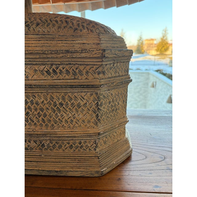 1990s Richard Ray Designs Textured Pottery Table Lamp With Custom Pleated Shade For Sale - Image 4 of 7