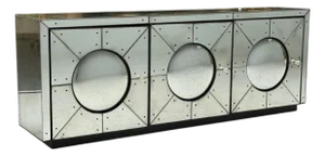 Art Deco Style, Painted Wood, Antique Glass, Mirrored Sideboard or Credenza