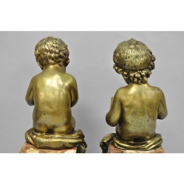 Antique French Louis XV Bronze Putti Children "Arts & Literature" Figures - Pair For Sale - Image 13 of 18