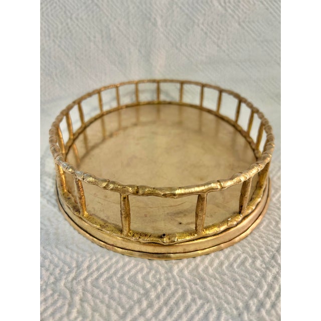 Vintage Brass Faux Bamboo Chinoiserie 12” Oval Gallery Tray For Sale - Image 4 of 8