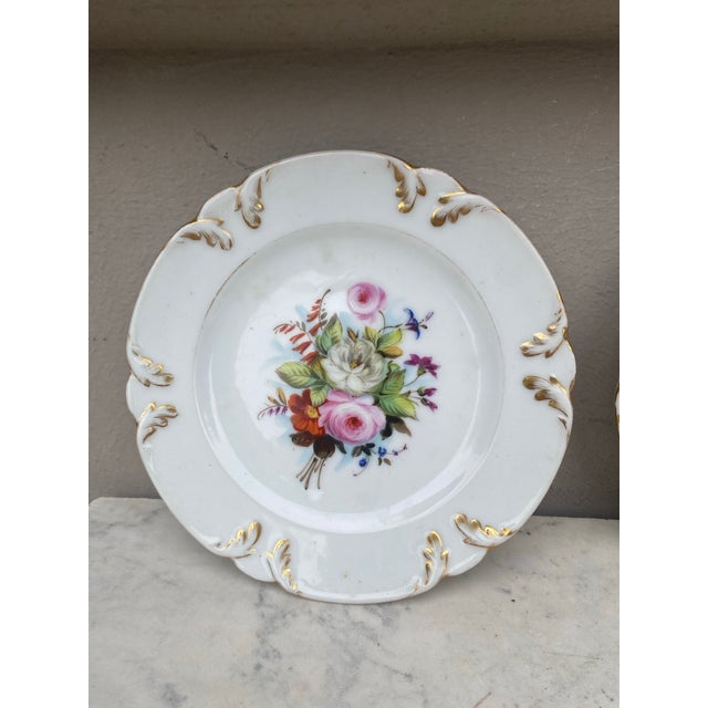 French Dessert Porcelain With Flowers Plates Circa 1880-Set of 4 For Sale - Image 4 of 8