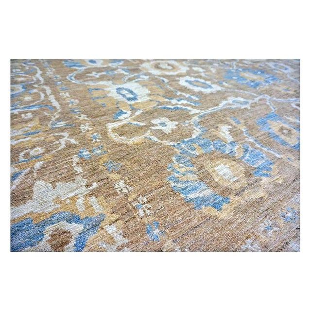 Persian Sultanabad Wool 10 x 20 Taupe, Ivory & Light Blue Handmade Gallery Area Rug #1141324 For Sale - Image 10 of 18