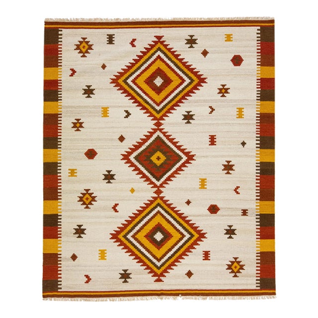 2020s Modern Kilim Handmade Multicolor Geometric Wool Rug For Sale