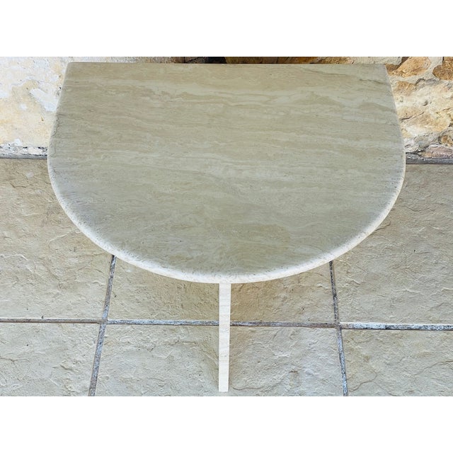 Mid-Century Modern Vintage Half-Moon Travertine Side Table, 1980s For Sale - Image 3 of 18