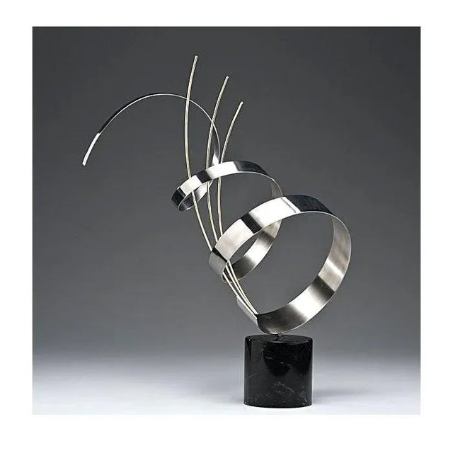 Silver Abstract Chrome Sculpture on Marble base C. Jere signed For Sale - Image 8 of 9