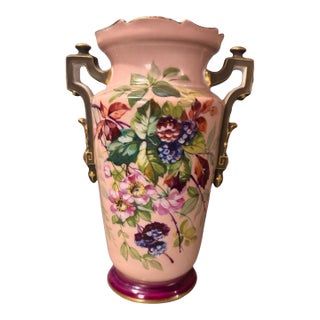 Antique Victorian Hand Painted Floral Decorated Old Paris Porcelain 9" Vase For Sale