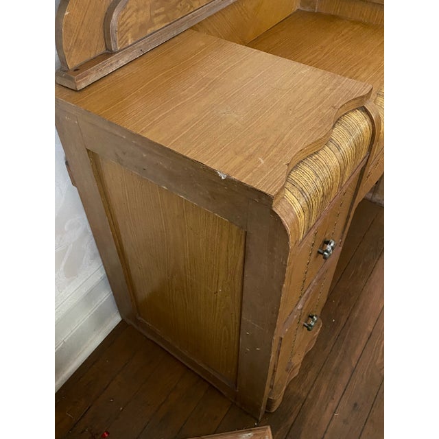 Early 20th Century Vintage Art Nouveau Vanity Desk & Mirror Waterfall Front For Sale - Image 12 of 13