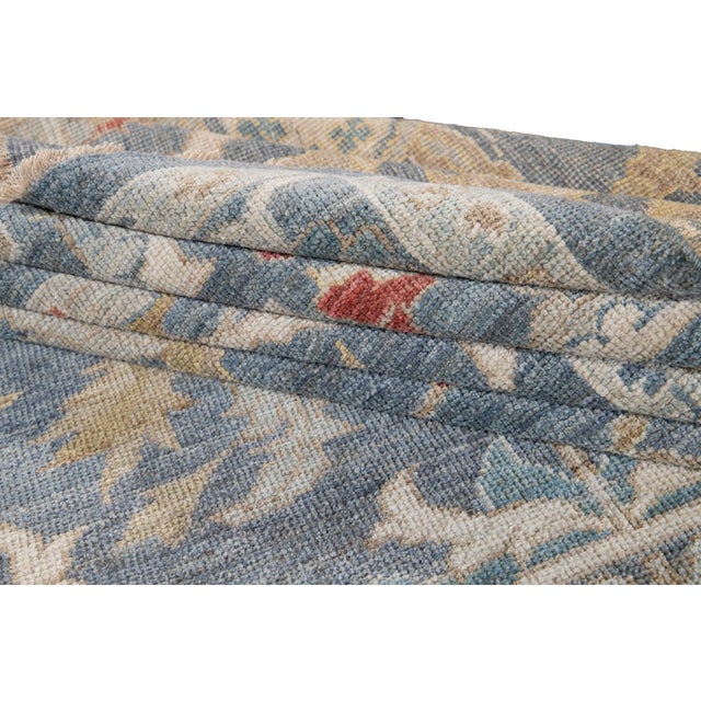 Blue Contemporary Sultanabad Wool Rug With Allover Design For Sale In New York - Image 6 of 11