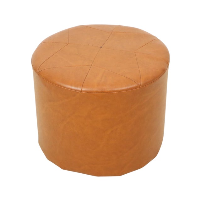 Vintage Round Pouf in Brown Skai and Leather Star Motif, 1960s For Sale - Image 11 of 11