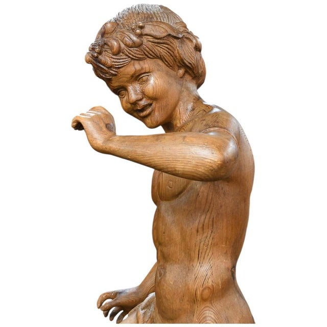 Wood Large Fruitwood Carved Figure of Pan, Classical Mythological Wood Sculpture For Sale - Image 7 of 7