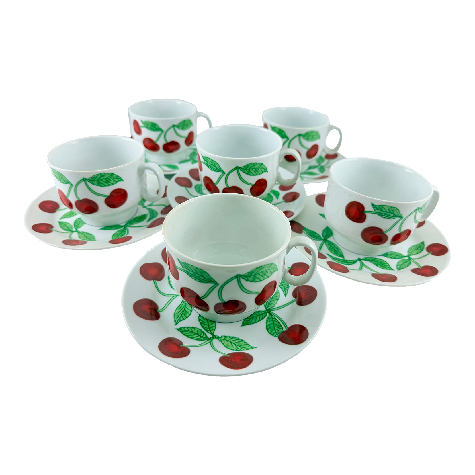 1970s Richard Ginori Cherries Cup & Saucer Italy - Set of 6 | Chairish