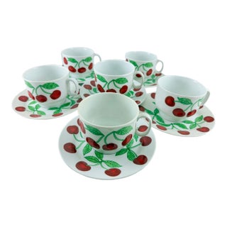 1970s Richard Ginori Cherries Cup & Saucer Italy - Set of 6 For Sale
