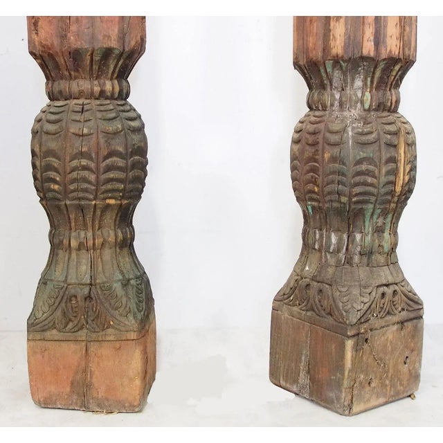 Antique Orient Hand-Carved Wooden Pillar Column, Swat Valley Pakistan, 1890s For Sale - Image 6 of 11