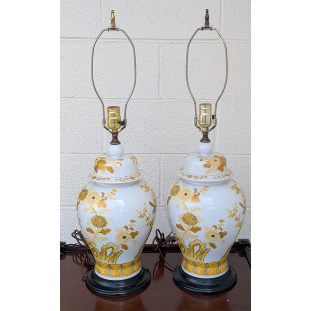 Chinoiserie Vintage Chinoiserie Ginger Jar Table Lamp: Hand Painted Floral - a Pair For Sale - Image 3 of 7