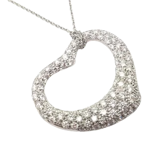 Tiffany & Co. Elsa Peretti Platinum Diamond Large Open Heart Necklace